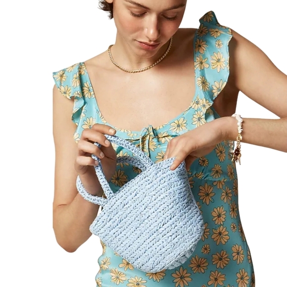 New! J. Crew Small Malta Handwoven Straw Bag with Leather Strap - Picture 3 of 12